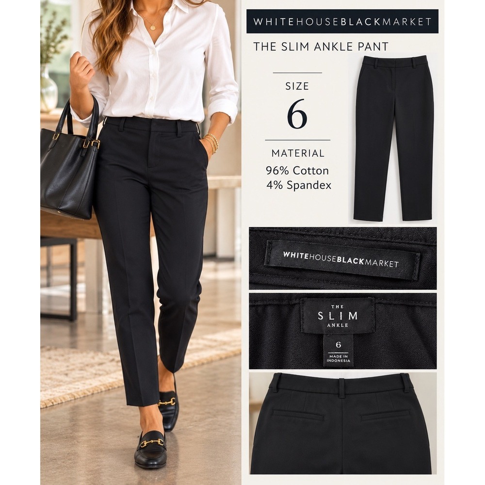 White House Black Market The Slim Ankle Pant Black Size 6 Stretch Trousers